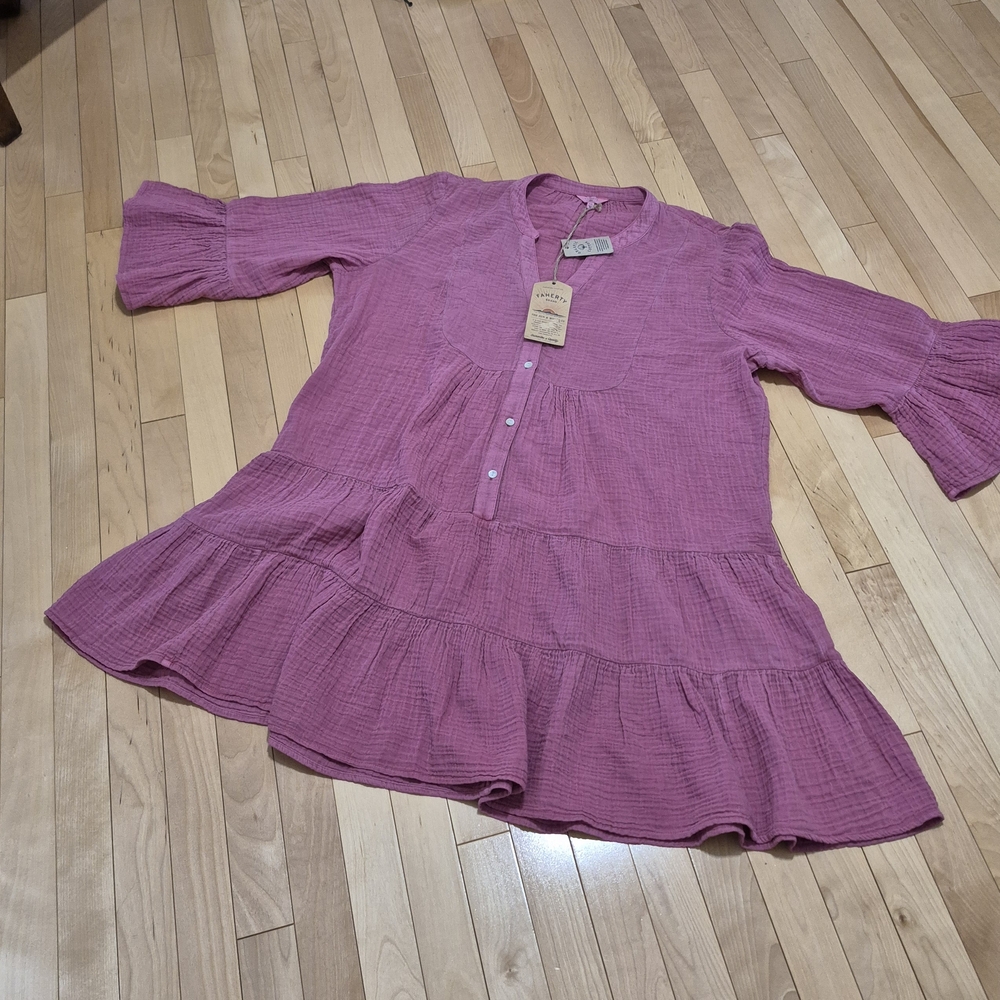 Faherty Pink Rose Tiered 100% Organic Cotton Gauze Midi Dress NWT Size XXL